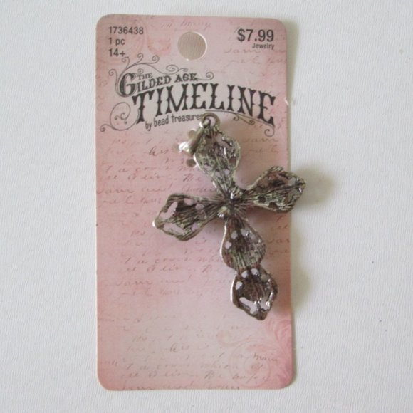 Turquoise Color Silvertone Cross Pendant (NEW) - Picture 2 of 3